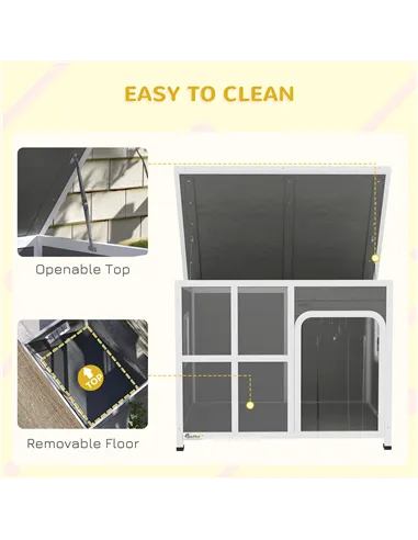 PawHut Wooden Outdoor Dog House, with Asphalt Openable Top, Removable Floor, Clear Front Panel, Curtain, 103 x 77 x 83cm