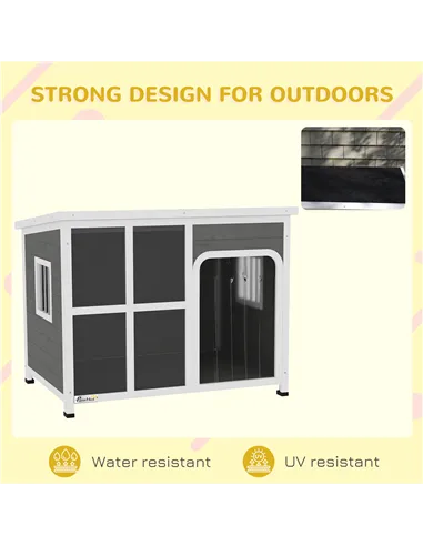 PawHut Wooden Outdoor Dog House, with Asphalt Openable Top, Removable Floor, Clear Front Panel, Curtain, 103 x 77 x 83cm