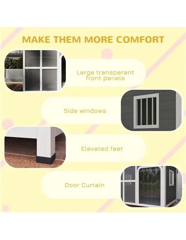 PawHut Wooden Outdoor Dog House, with Asphalt Openable Top, Removable Floor, Clear Front Panel, Curtain, 103 x 77 x 83cm