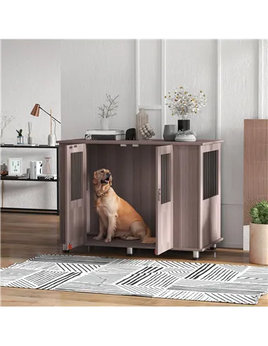 PawHut Dog Crate Table for Medium and Large Dogs with Magnetic Door for Indoor Use, 116 x 60 x 87 cm, Purple