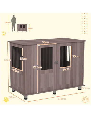 PawHut Dog Crate Table for Medium and Large Dogs with Magnetic Door for Indoor Use, 116 x 60 x 87 cm, Purple