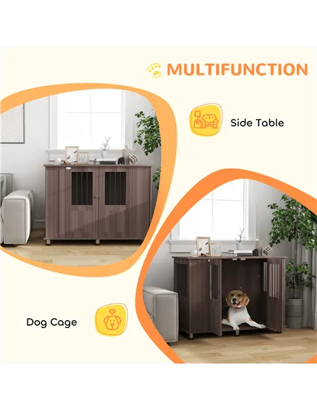 PawHut Dog Crate Table for Medium and Large Dogs with Magnetic Door for Indoor Use, 116 x 60 x 87 cm, Purple