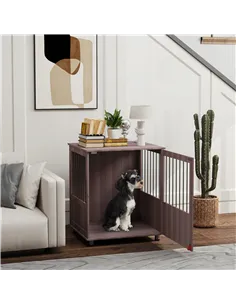 PawHut Dog Crate Table for Medium and Large Dogs with Magnetic Door for Indoor Use, 60 x 55 x 70 cm, Purple 2