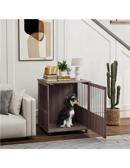 PawHut Dog Crate Table for Medium and Large Dogs with Magnetic Door for Indoor Use, 60 x 55 x 70 cm, Purple