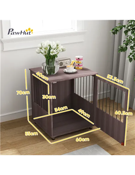 PawHut Dog Crate Table for Medium and Large Dogs with Magnetic Door for Indoor Use, 60 x 55 x 70 cm, Purple