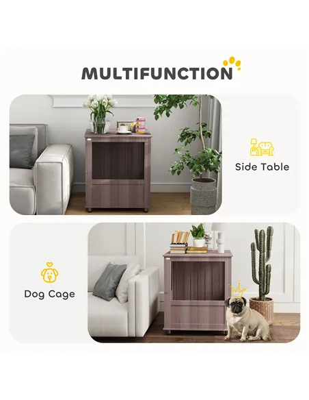 PawHut Dog Crate Table for Medium and Large Dogs with Magnetic Door for Indoor Use, 60 x 55 x 70 cm, Purple