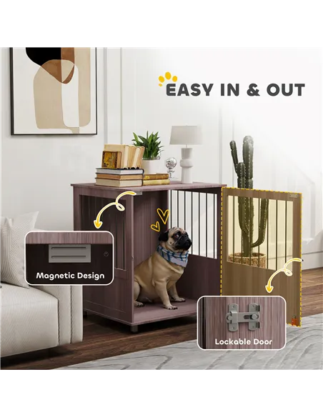 PawHut Dog Crate Table for Medium and Large Dogs with Magnetic Door for Indoor Use, 60 x 55 x 70 cm, Purple