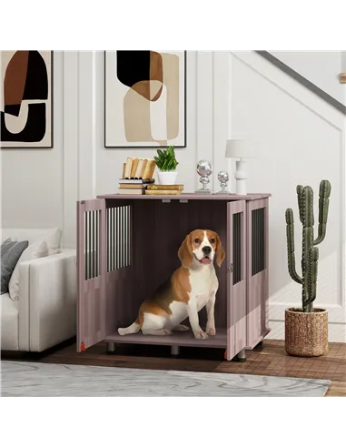 PawHut Dog Crate Table for Medium and Large Dogs with Magnetic Door for Indoor Use, 85 x 55 x 75 cm, Purple