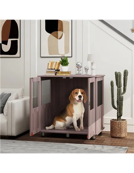 PawHut Dog Crate Table for Medium and Large Dogs with Magnetic Door for Indoor Use, 85 x 55 x 75 cm, Purple