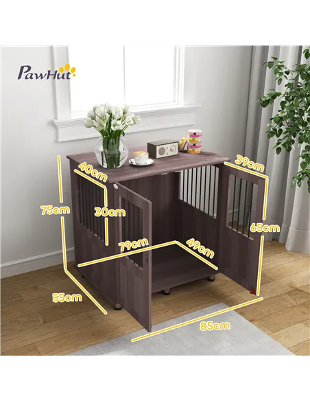 PawHut Dog Crate Table for Medium and Large Dogs with Magnetic Door for Indoor Use, 85 x 55 x 75 cm, Purple