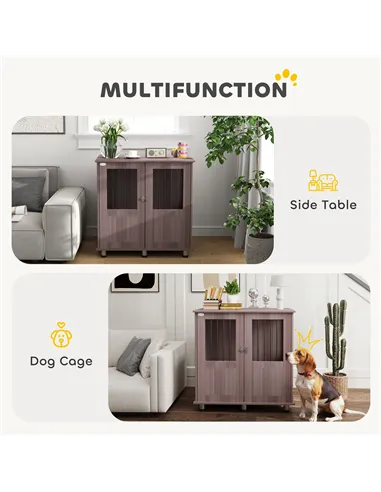 PawHut Dog Crate Table for Medium and Large Dogs with Magnetic Door for Indoor Use, 85 x 55 x 75 cm, Purple