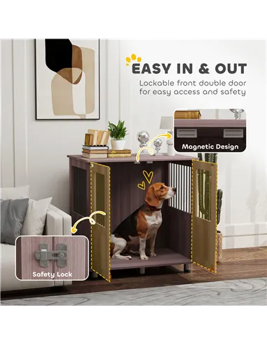 PawHut Dog Crate Table for Medium and Large Dogs with Magnetic Door for Indoor Use, 85 x 55 x 75 cm, Purple