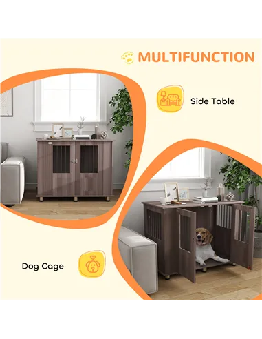 PawHut Dog Crate Table for Medium and Large Dogs with Magnetic Door for Indoor Use, 95 x 55 x 75 cm, Purple