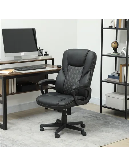 HOMCOM High Back Executive Office Chair, PU Leather Swivel Desk Chair with Tilt Function, Armrests and Adjustable Height for Hom