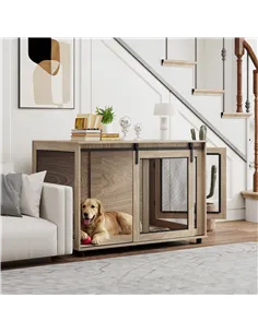 PawHut Dog Crate Furniture with Sliding Door for XL Dogs, Brown 2