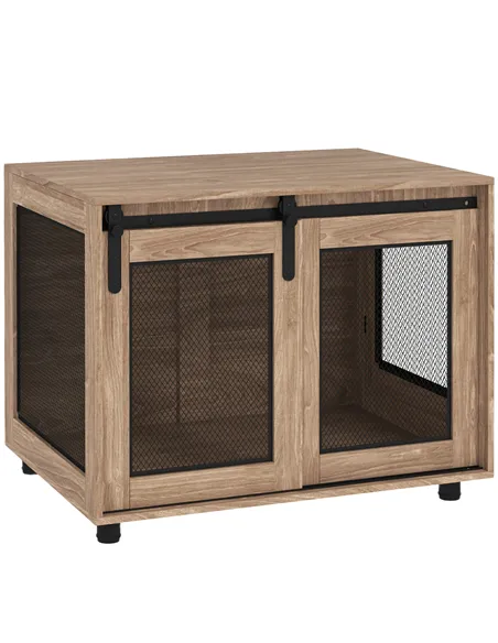 PawHut Dog Crate Furniture with Sliding Door for Medium Dogs, Brown