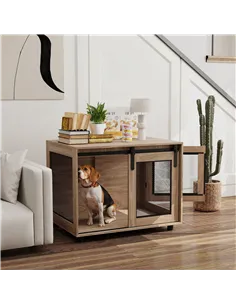PawHut Dog Crate Furniture with Sliding Door for Medium Dogs, Brown 2