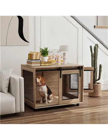 PawHut Dog Crate Furniture with Sliding Door for Medium Dogs, Brown