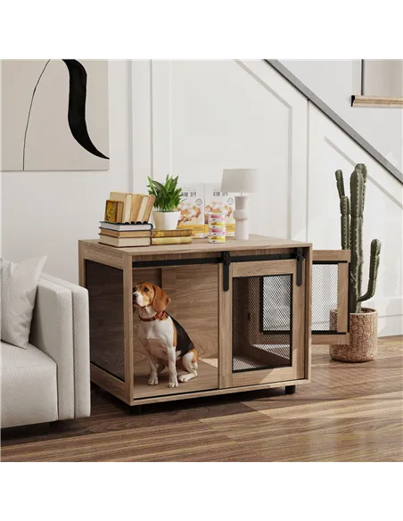 PawHut Dog Crate Furniture with Sliding Door for Medium Dogs, Brown