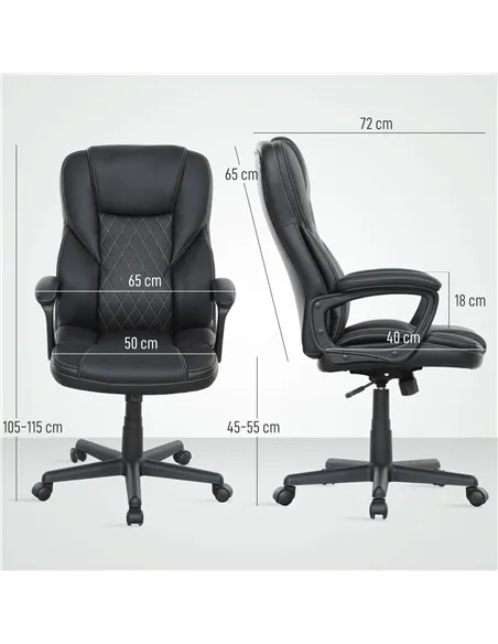 HOMCOM High Back Executive Office Chair, PU Leather Swivel Desk Chair with Tilt Function, Armrests and Adjustable Height for Hom