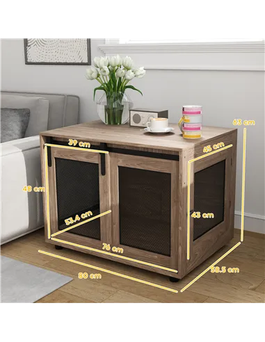 PawHut Dog Crate Furniture with Sliding Door for Medium Dogs, Brown