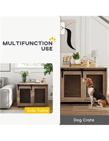 PawHut Dog Crate Furniture with Sliding Door for Medium Dogs, Brown