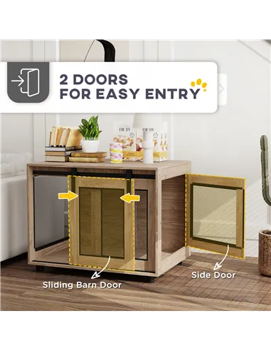 PawHut Dog Crate Furniture with Sliding Door for Medium Dogs, Brown