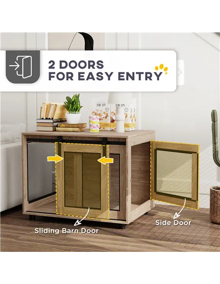 PawHut Dog Crate Furniture with Sliding Door for Medium Dogs, Brown