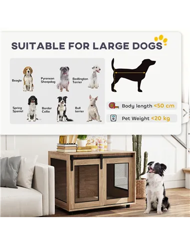 PawHut Dog Crate Furniture with Sliding Door for Medium Dogs, Brown