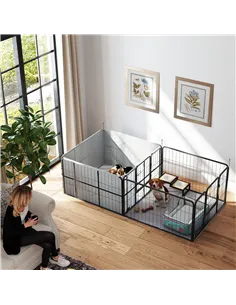 PawHut Seven-Panel Dog Whelping Box, Dog Playpen with Washable Whelping Pads, Wind-Resistant Fabric, for Small and Medium Dogs 2