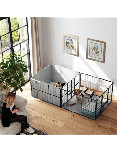 PawHut Seven-Panel Dog Whelping Box, Dog Playpen with Washable Whelping Pads, Wind-Resistant Fabric, for Small and Medium Dogs