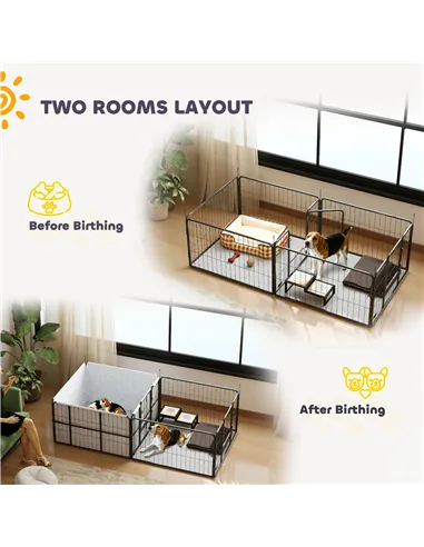 PawHut Seven-Panel Dog Whelping Box, Dog Playpen with Washable Whelping Pads, Wind-Resistant Fabric, for Small and Medium Dogs