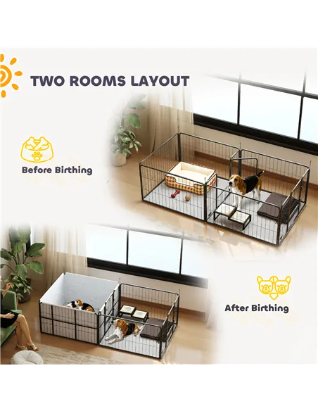 PawHut Seven-Panel Dog Whelping Box, Dog Playpen with Washable Whelping Pads, Wind-Resistant Fabric, for Small and Medium Dogs