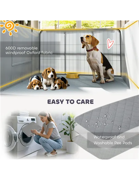 PawHut Seven-Panel Dog Whelping Box, Dog Playpen with Washable Whelping Pads, Wind-Resistant Fabric, for Small and Medium Dogs