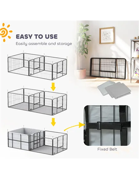 PawHut Seven-Panel Dog Whelping Box, Dog Playpen with Washable Whelping Pads, Wind-Resistant Fabric, for Small and Medium Dogs