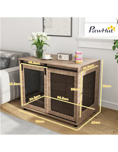 PawHut Dog Crate Furniture with Sliding Door for Large Dogs, Walnut Brown