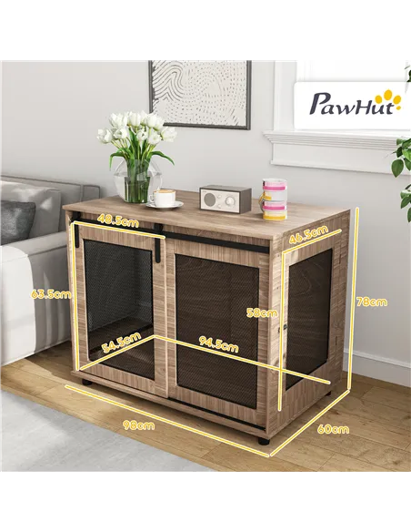 PawHut Dog Crate Furniture with Sliding Door for Large Dogs, Walnut Brown