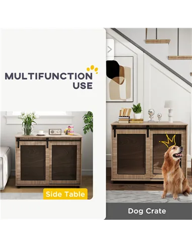 PawHut Dog Crate Furniture with Sliding Door for Large Dogs, Walnut Brown