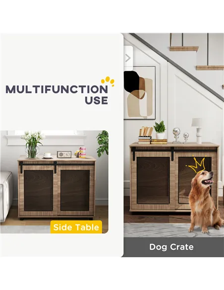 PawHut Dog Crate Furniture with Sliding Door for Large Dogs, Walnut Brown