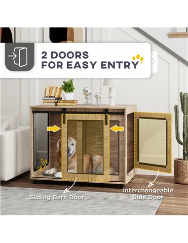 PawHut Dog Crate Furniture with Sliding Door for Large Dogs, Walnut Brown