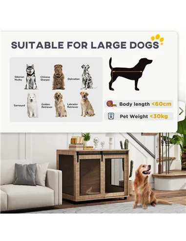 PawHut Dog Crate Furniture with Sliding Door for Large Dogs, Walnut Brown