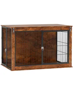 PawHut Dog Crate Furniture with Openable Top, Two Doors, for Extra Large Dogs, Rustic Brown