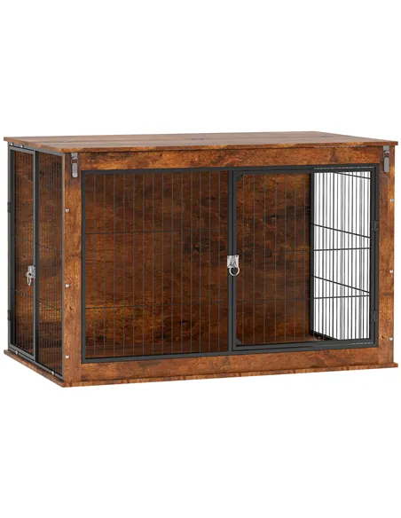 PawHut Dog Crate Furniture with Openable Top, Two Doors, for Extra Large Dogs, Rustic Brown