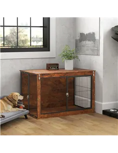 PawHut Dog Crate Furniture with Openable Top, Two Doors, for Extra Large Dogs, Rustic Brown 2