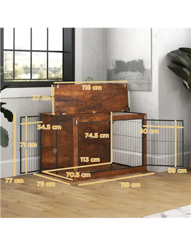 PawHut Dog Crate Furniture with Openable Top, Two Doors, for Extra Large Dogs, Rustic Brown