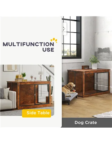 PawHut Dog Crate Furniture with Openable Top, Two Doors, for Extra Large Dogs, Rustic Brown