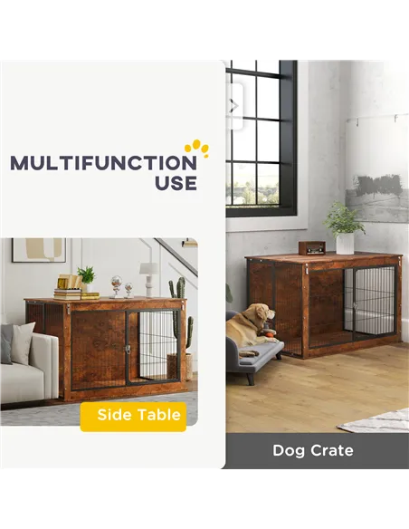 PawHut Dog Crate Furniture with Openable Top, Two Doors, for Extra Large Dogs, Rustic Brown