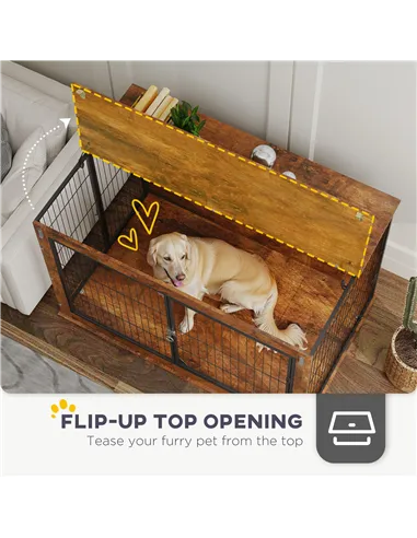 PawHut Dog Crate Furniture with Openable Top, Two Doors, for Extra Large Dogs, Rustic Brown