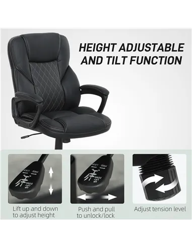 HOMCOM High Back Executive Office Chair, PU Leather Swivel Desk Chair with Tilt Function, Armrests and Adjustable Height for Hom
