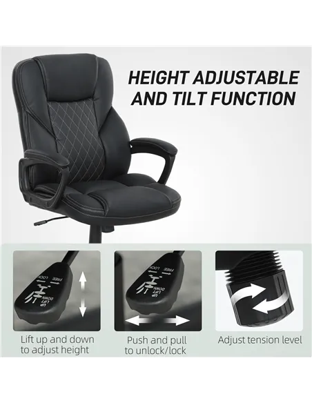 HOMCOM High Back Executive Office Chair, PU Leather Swivel Desk Chair with Tilt Function, Armrests and Adjustable Height for Hom